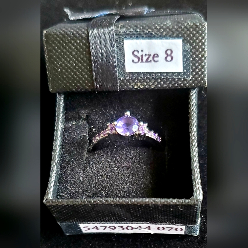 New Sterling Silver   1.0 CT. AMETHYST & CZ RING
